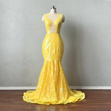 Load image into Gallery viewer, Yellow Pattern Sequin Prom Dress Mermaid