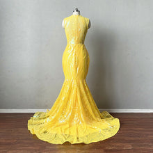 Load image into Gallery viewer, Yellow Pattern Sequin Prom Dress Mermaid