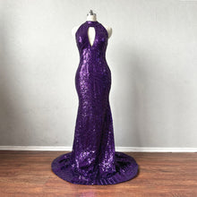 Load image into Gallery viewer, Purple Pattern Sequin Prom Dress Mermaid