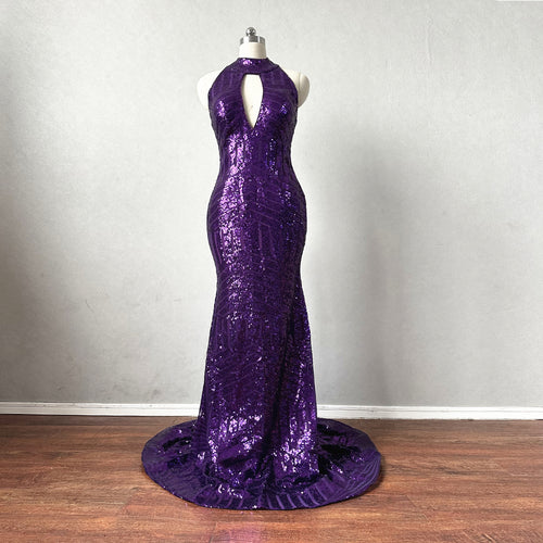 Purple Pattern Sequin Prom Dress Mermaid