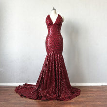 Load image into Gallery viewer, Burgundy Pattern Sequin Prom Dress Mermaid