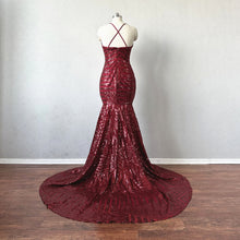 Load image into Gallery viewer, Burgundy Pattern Sequin Prom Dress Mermaid