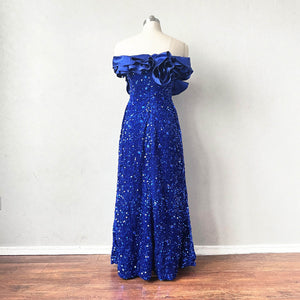 Unique Prom Dress Royal Blue Sequin High Slit