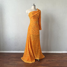 Load image into Gallery viewer, Orange Sequin Prom Dress Long Sleeve