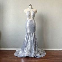 Load image into Gallery viewer, Mermaid Prom Dress Backless Silver Lace Sequin