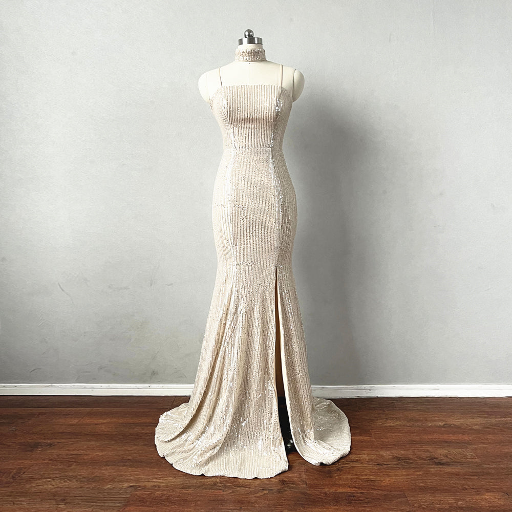 Champagne Sequin Prom Dress Corset Back – DressCulture