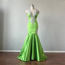 Load image into Gallery viewer, Mermaid Prom Dress Neon Green Satin