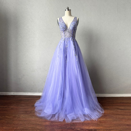 Beaded Tulle Prom Dress Long