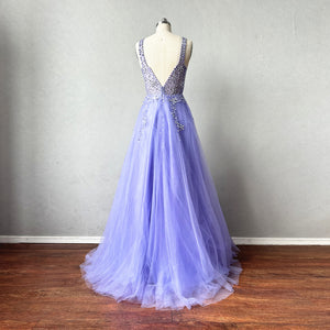 Beaded Tulle Prom Dress Long