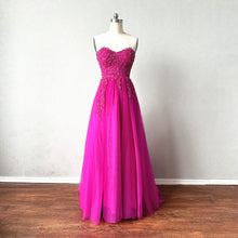 Load image into Gallery viewer, Beaded Tulle Prom Dress Fuchsia Corset Back