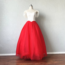 Load image into Gallery viewer, Ball Gown Prom Dress Champagne Red Tulle Corset Back