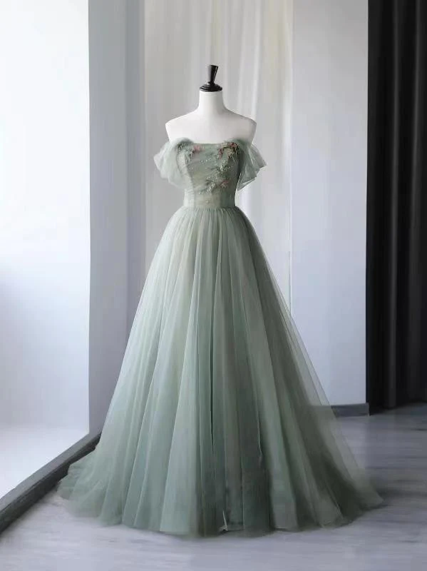 Beautiful Green Tulle Long Prom Dress, Off Shoulder Evening Dress US 2 / Picture Color Beautiful Green Tulle Long Prom Dress, Off Shoulder Evening Dress US 2 / Picture Color