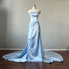 Load image into Gallery viewer, Blue Satin Prom Dress Corset Back