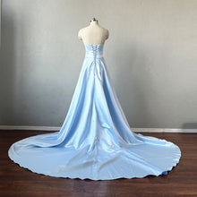 Load image into Gallery viewer, Blue Satin Prom Dress Corset Back