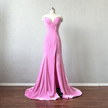 Load image into Gallery viewer, Pink Velvet Prom Dress Corset Back