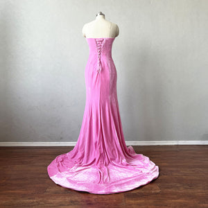 Pink Velvet Prom Dress Corset Back