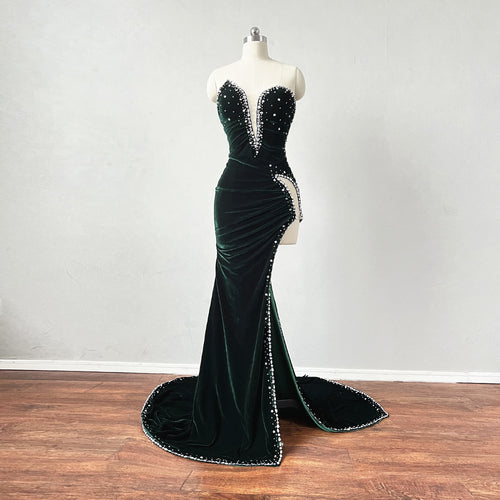 Dark Green Velvet Prom Dress 2025 Corset Back