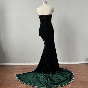 Dark Green Velvet Prom Dress 2025 Corset Back