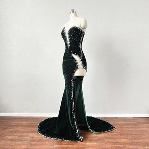 Dark Green Velvet Prom Dress 2025 Corset Back