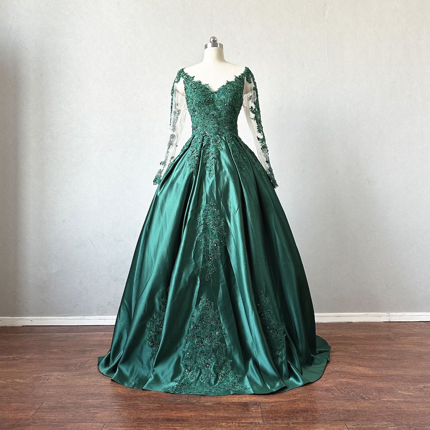 Ball Gown Green Prom Dress Corset Back with Sleeves DressCulture Ball Gown Green Prom Dress Corset Back with Sleeves DressCulture