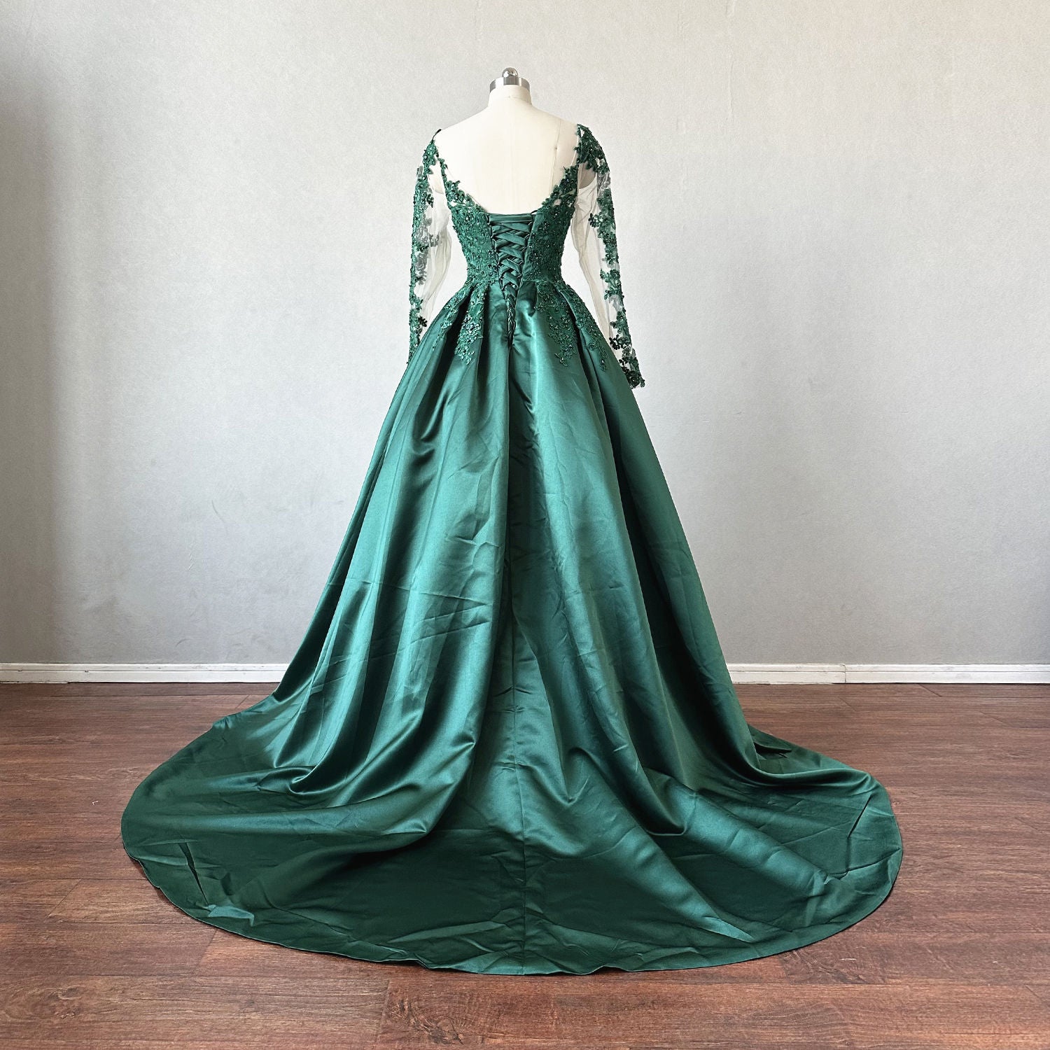 Ball Gown Green Prom Dress Corset Back with Sleeves DressCulture Ball Gown Green Prom Dress Corset Back with Sleeves DressCulture
