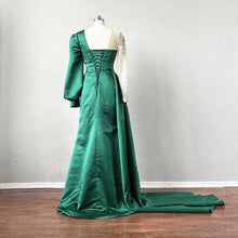 Load image into Gallery viewer, Beaded Green Satin Prom Dress Corset Back