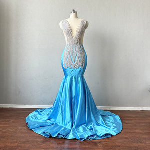 Luxurious Prom Dress Mermaid Blue Satin DressCulture Luxurious Prom Dress Mermaid Blue Satin DressCulture
