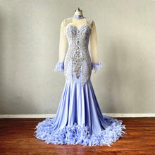 Load image into Gallery viewer, Mermaid Prom Dress Illusion Long Sleeves Feathers