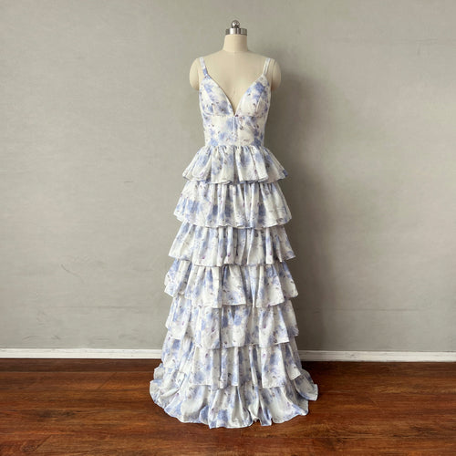 Ruffle Tiered Long Prom Dress Floral