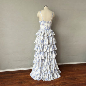 Ruffle Tiered Long Prom Dress Floral