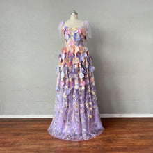 Load image into Gallery viewer, Unique Floral Prom Dress with Tied Straps