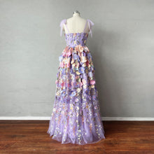 Load image into Gallery viewer, Unique Floral Prom Dress with Tied Straps