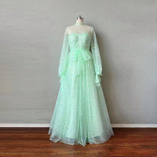 Load image into Gallery viewer, High Neck Sage Green Tulle Prom Dress with Long Sleeves