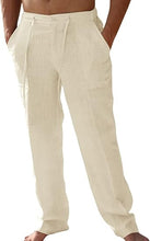 Load image into Gallery viewer, Beige Linen Pants Beach Summer Elastic Waist Drawstring