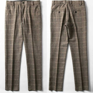 Plaid Tweed Pants Wedding Casual with Invisible Elastic Waist