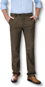 Herringbone Tweed Pants Relaxed Fit with Invisible Elastic Waistband