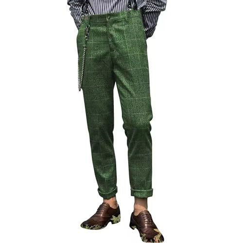 Plaid Tweed Pants Wedding Casual with Invisible Elastic Waist