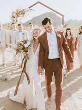 Load image into Gallery viewer, Brown Twill Wedding Suits Beach Wedding
