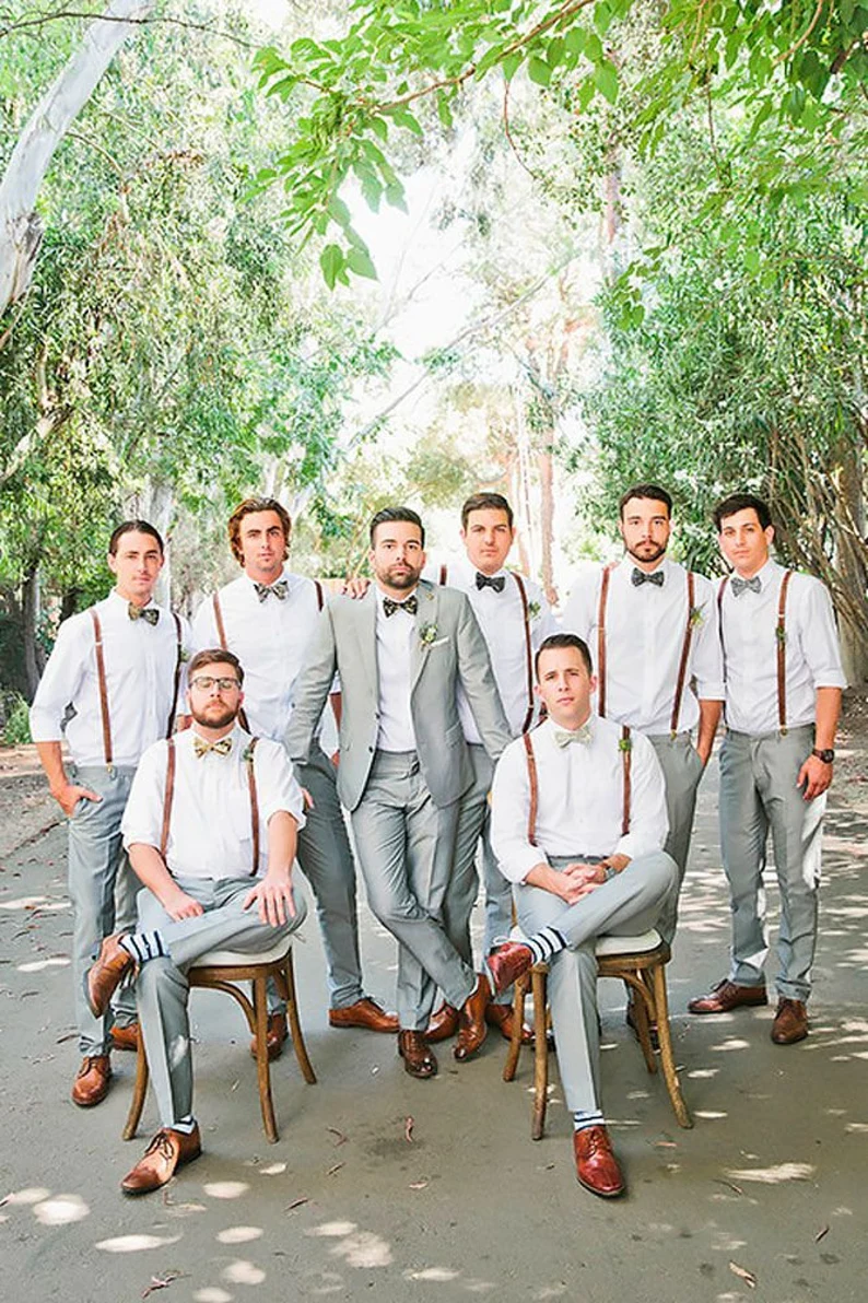 Light Grey Wedding Suits with Suspenders