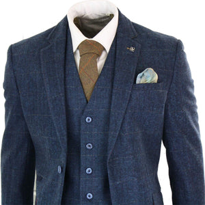 Mens 3 Pieces Wool Tweed Suit Lapel Striped Suits