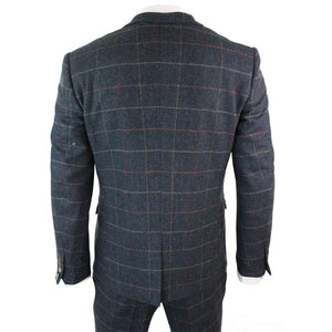 Mens 3 Piece Lapel Lattice Herringbone Wool Tweed Suit Slim Fit Suits
