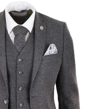 Load image into Gallery viewer, Mens 3 Pieces Grey Wool Tweed Lapel Single-Breasted Suits