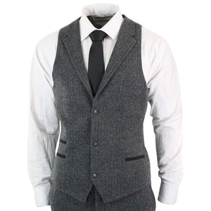 Mens 3 Piece Lapel Herringbone Wool Tweed Suit Slim Fit Casual Suits