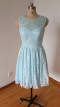 Load image into Gallery viewer, V-back Short Light Sky Blue Lace Bridesmaid Dress