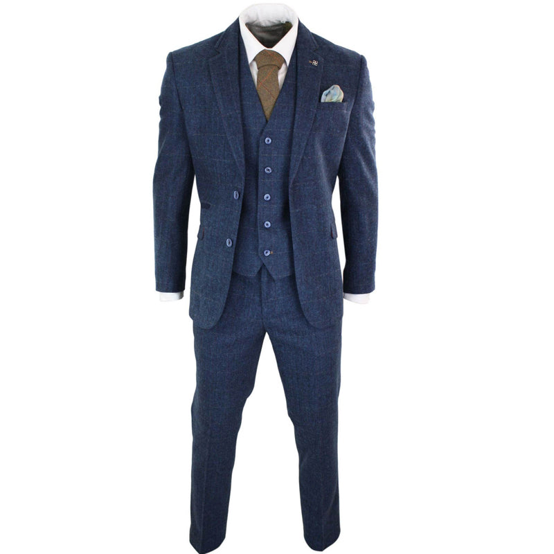 Mens 3 Pieces Wool Tweed Suit Lapel Striped Suits