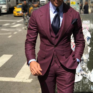 Men's Suits 3 PICS Solid Brown Classic Tuxedo Peak Lapel Suits (Jacket+Pants+Vest)