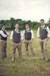 Men's V Neck Dark Grey Herringbone Vest Loose Fit  Formal Wedding Groomsmen