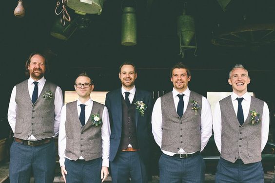 Men's Vest V Neck Herringbone Grey Silm Fit Formal Wedding Male Clothing