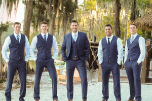 Navy V Neck Satin Vest for Groomsmen Formal Wedding Party Men's Waistcoat