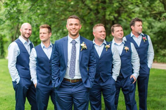 Blue V Neck Satin Vest for Groomsmen Formal Wedding Party Men's Vest